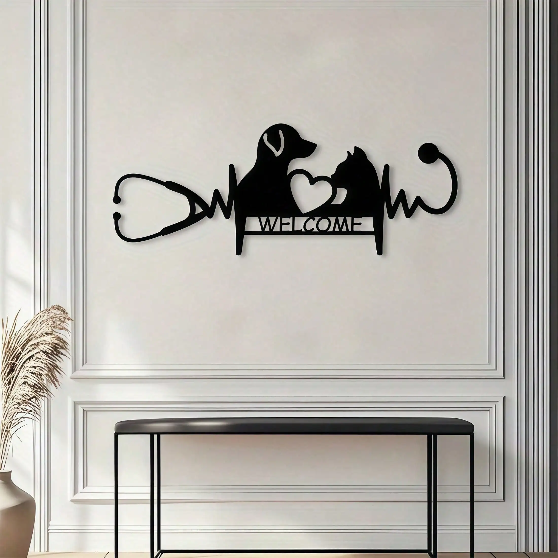 CIFBUY Vintage Vet Metal Wall Sign Dog Heartbeat Welcome Design Rustproof Clinic Decor For Pet Hospital Home Animal Lover Gift