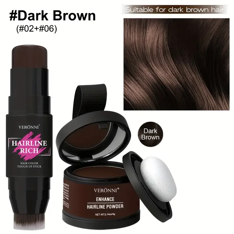 2 Stuks Haarlijn Schaduw Poeder Met Haarkleur Pen Set, Direct Verbergen Haarlijn & Haarwortel, Snelle Dekking Haarlijn Poeder Filler