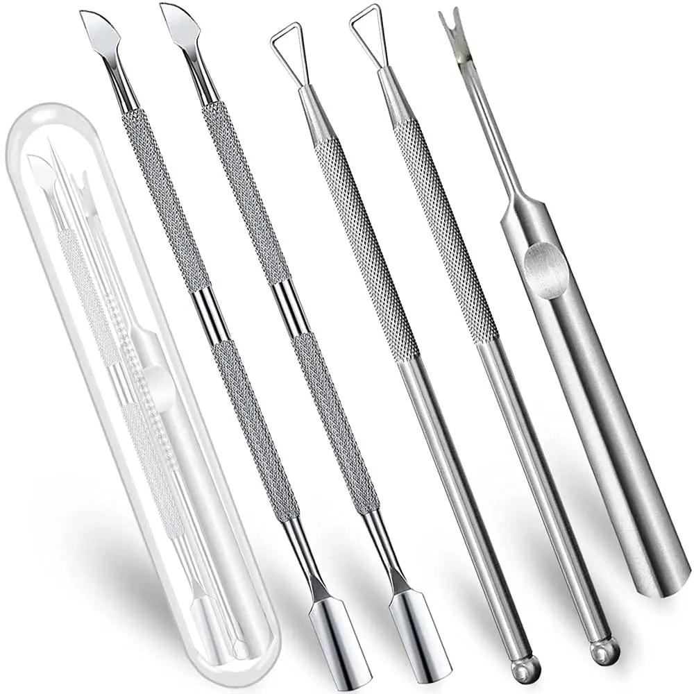 5PCS Cuticle Pusher and Cutter Remover Stainless Nail Polish Peeler Scraper Durable Manicure Pedicure Cleaner Tool household