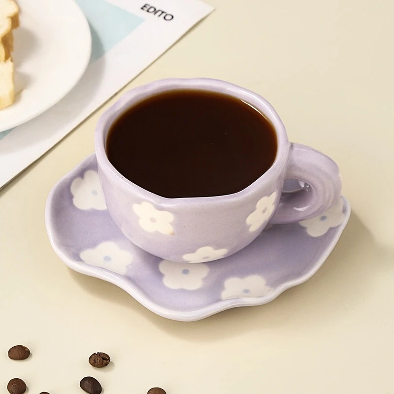 

180Ml Handmade Ceramic Coffee Cup and Saucer for Afternoon Tea Milk Cup and Saucer Latte Cup Dessert Plate Creative Gift