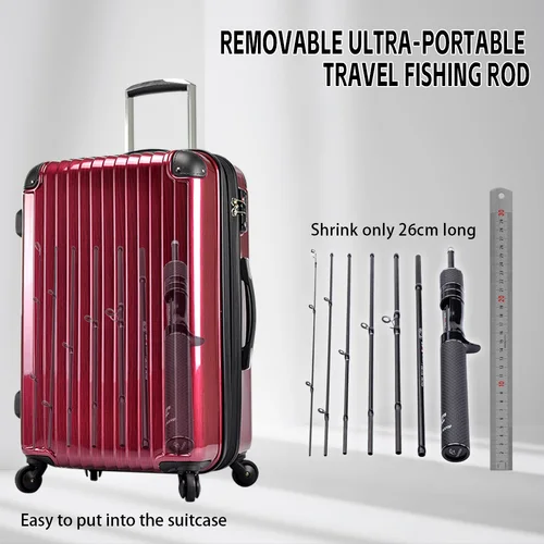 Imagen 2 del producto FISHINGFANS-caña de pescar giratoria de carbono, 7-8 secciones, caña de viaje portátil, potencia L ligera, 26cm de longitud cerrada