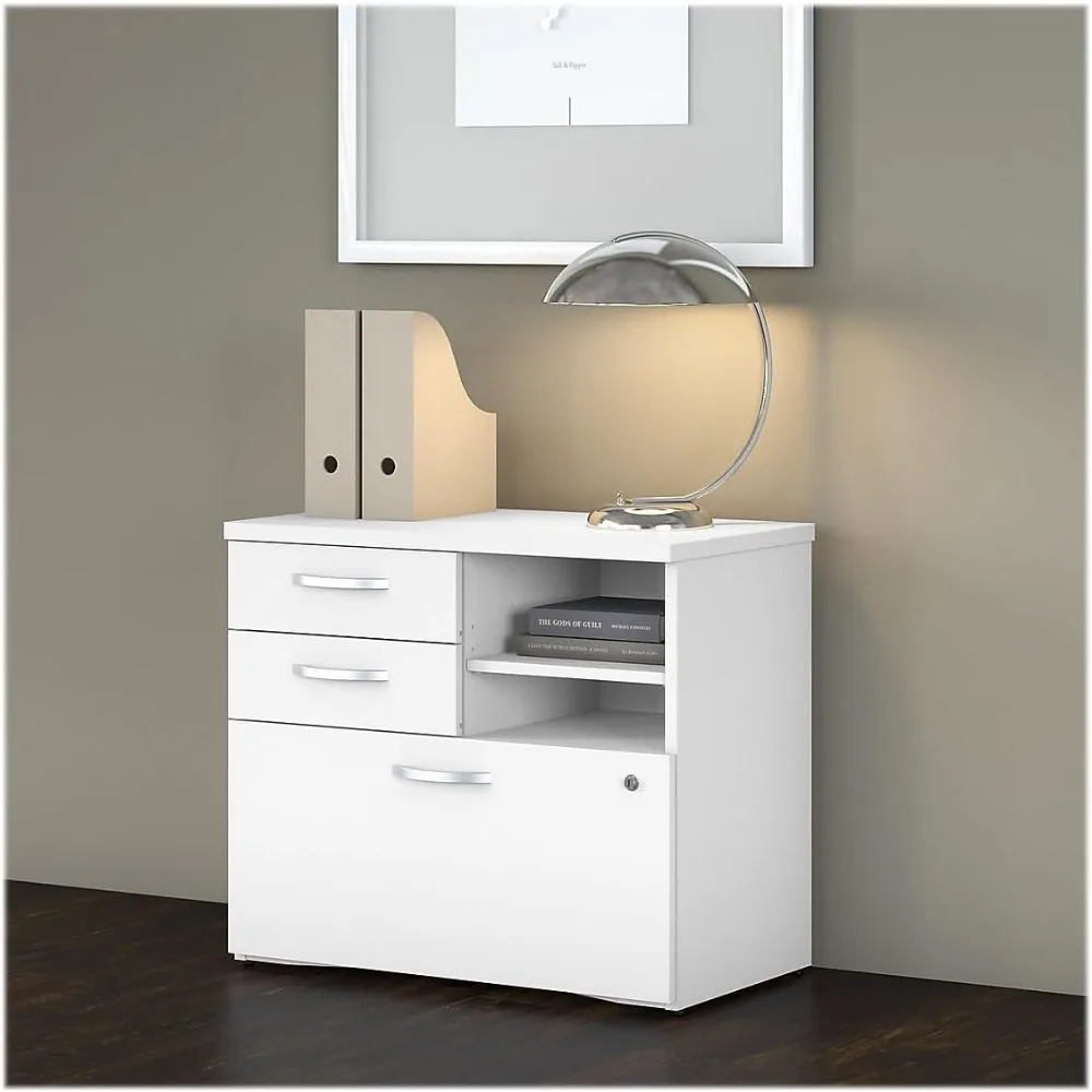 Studio C Office Storage Cabinet with Drawers and Shelves, White (SCF130WHSU)