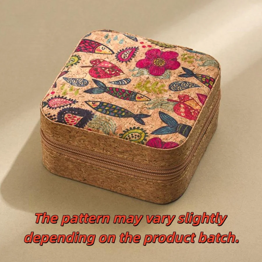 

1 шт. мини-шкатулка для хранения украшений из экологически чистого материала с застежкой-молнией, портативная дорожная шкатулка для украшений с цветочными и рыбными узорами.