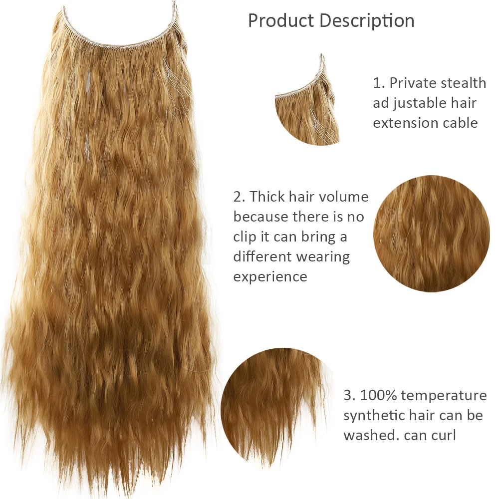 No Clicp Synthetic Wire Hair Extension Natural Invisible Hidden Organic Hairpieces Wavy Straight for Women   False Piece