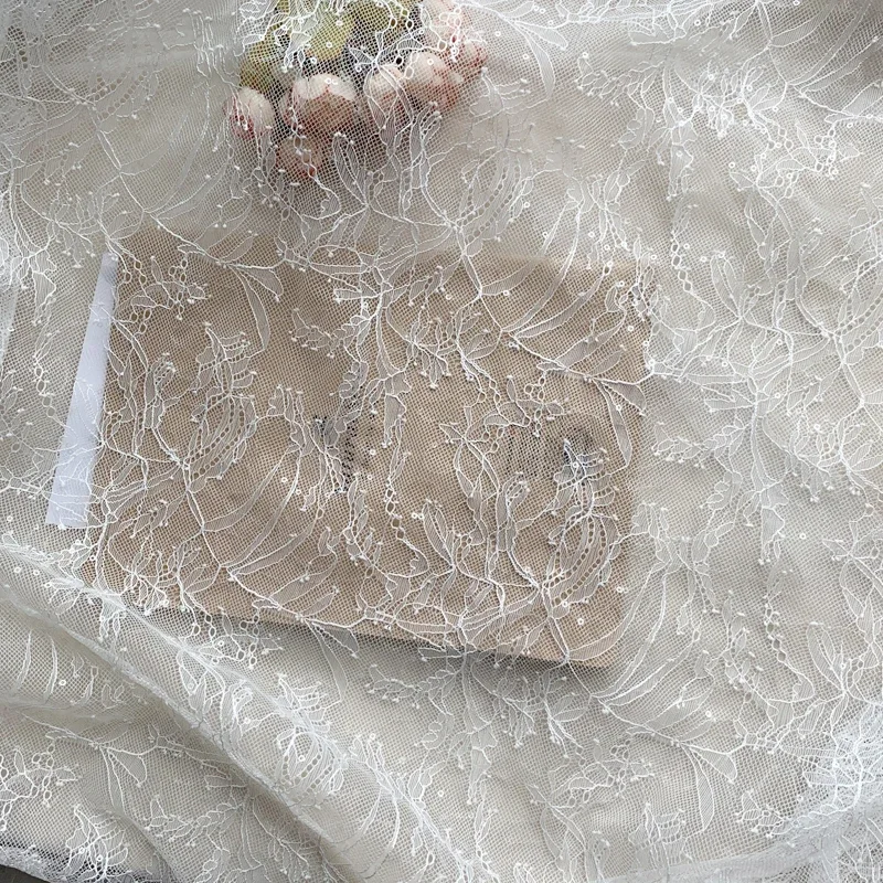 Shiny Clothing Sewing DIY Lace 1 Meter 150CM Wide Off white French Chantilly Lace Girls Lady Costume Lace with Sequins