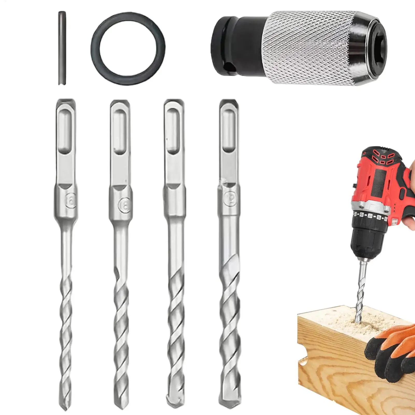 

Rotary Hammer Drill Bit Adapter Kit Impact Power Converter Quick Release SDS to Hex Shank Concrete Drilling Construction Tools