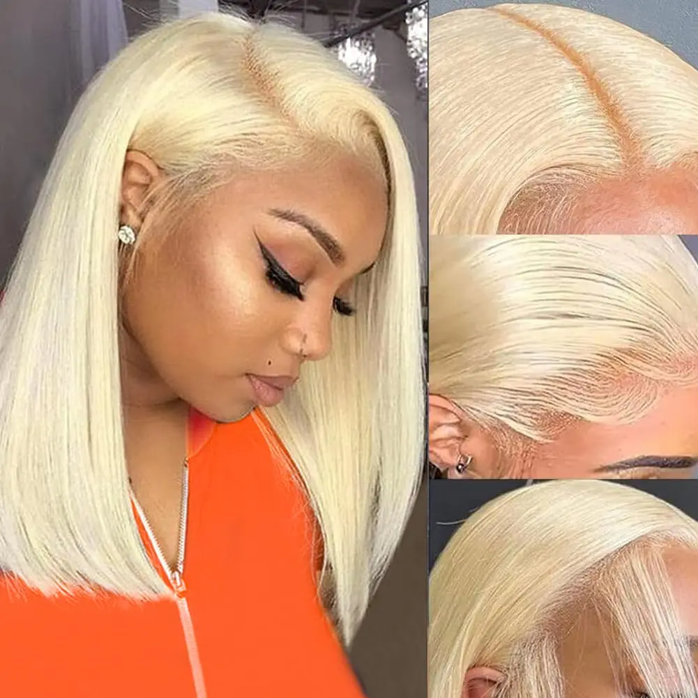 Short 613 Honey Blonde Bone Straight Bob Wig Human Hair Brazilian Transparent 13x6 Lace Frontal Human Hair Wigs For Women 200%