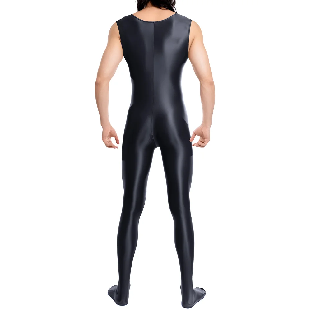 Body senza maniche da uomo sexy Body completo trasparente lucido a olio Body intimo intero Tute Pagliaccetti elasticizzati solidi
