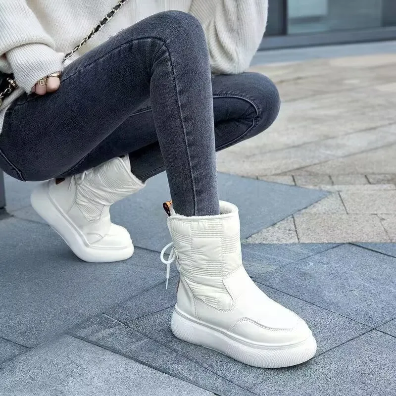 Outdoor Snow Boots Women's High Quality Fur Integrated Non-Slip Warm Thick Sole Casual Cotton Shoes With Pile Thickened