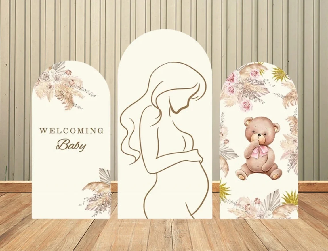 

LS Custom 2-Sided Welcome Baby Cute Bear Flowers Baby Shower Kids Birthday Cover Chiara Arch Wall Decor Backdrop