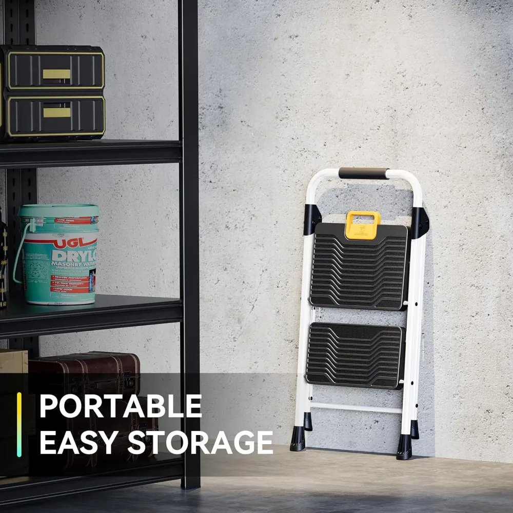 سلم قابل للطي بخطوتين، مقعد متدرج عالي التحمل بوزن 800 رطل مع قفل أمان ودواسات غير قابلة للانزلاق للاستخدام في المطبخ المنزلي والمكتب