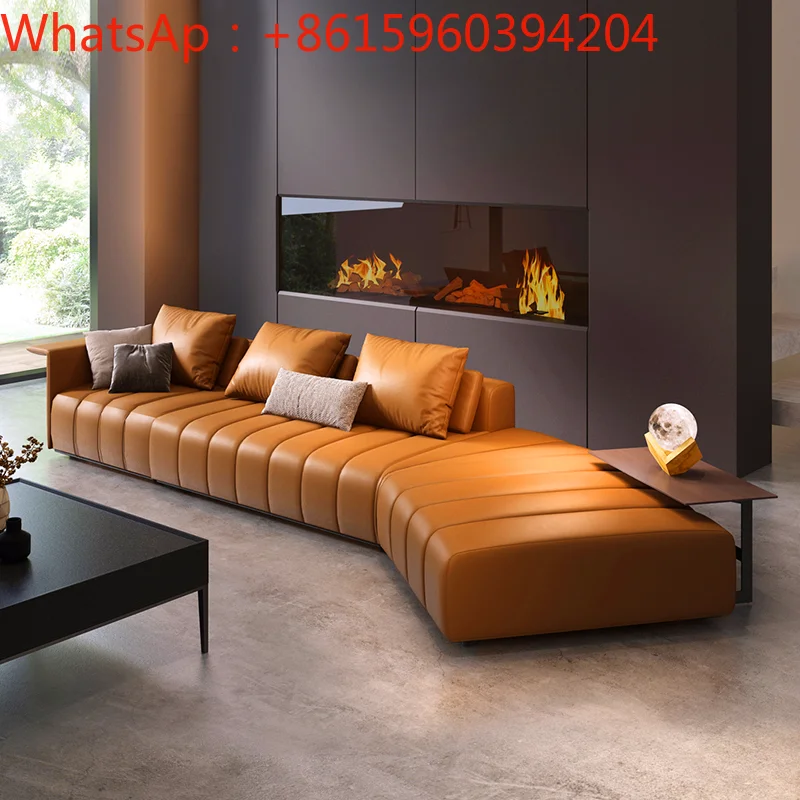 Nordic modern light luxury Italian minimalist piano key curved sofa living room Italian first floor cowhide leather sofa