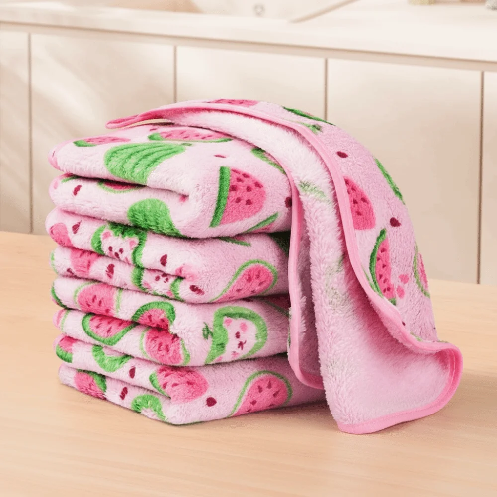 3Pcs High Quality Super Absorbent Cleaning Cloth Thickened Watermelon Printed Dishwashing Cloth Hand Towels Household
