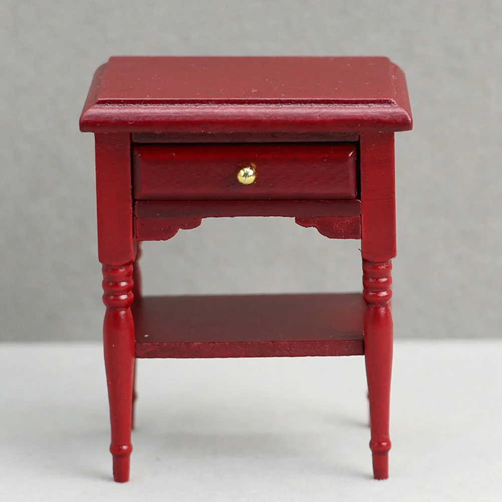 Vintage Home Decor Gesimuleerd Nachtkastje Huis Nacht Versieren Houten Mini Nachtkastje Model Miniatuur Rood Meubilair