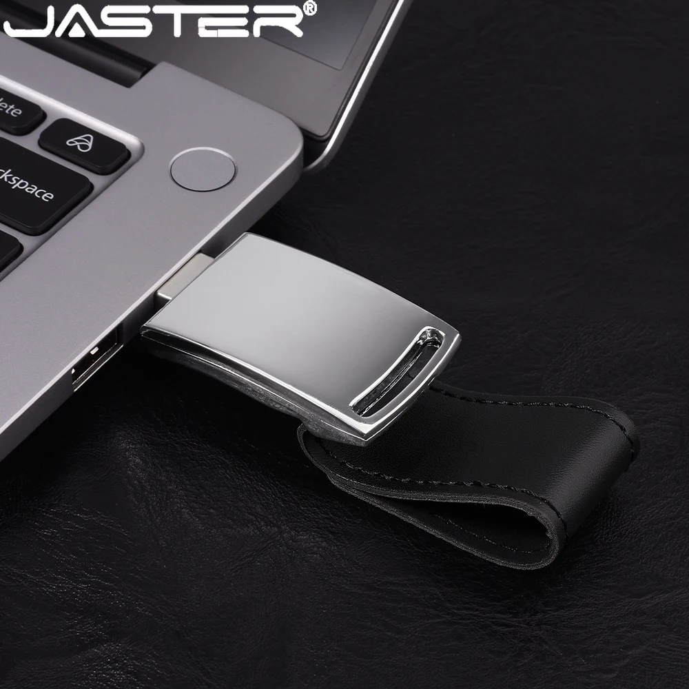 JASTER Leather Pen Drive 128GB with Paper Box USB 2.0 Flash Drives 64GB 32GB 16GB Free custom logo Creative Wedding Memory Stick