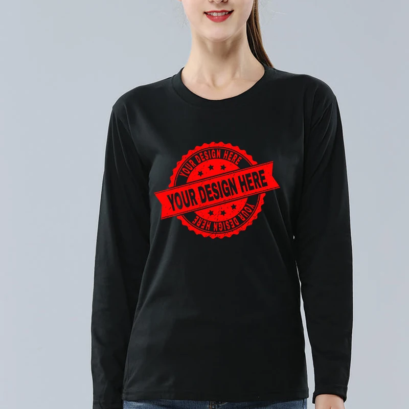 Homens de manga comprida O-Neck T-shirt, logotipo personalizado T-shirt de algodão, cor sólida, Casual, Casa, Primavera, Outono, EUA Tamanho XS-2XL