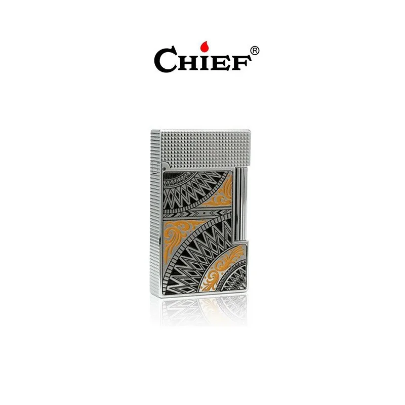 CHIEF Mandala Enamel Resonant Butane Gas Lighter Brass Double sided Carved High end Gift Lighters Smoking Accessories Men's Gift
