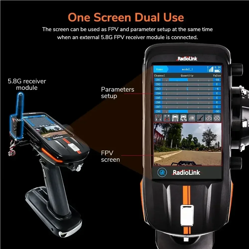 Radiolink RC8X 2.4G 8CH 4.3inch LCD Touch Screen Transmitter Compatible with TBS CRSF R8FG R4FGM Receiver for RC Car Boat Robot view 5