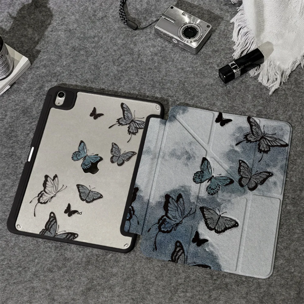 Butterfly Mist Black Frame Y2K Y-Fold Cover For iPad Pro 13 11th M5 M4 12.9 A16 10 8 7 9th 10th Air 11 M2 M3 Mini Tablet Case