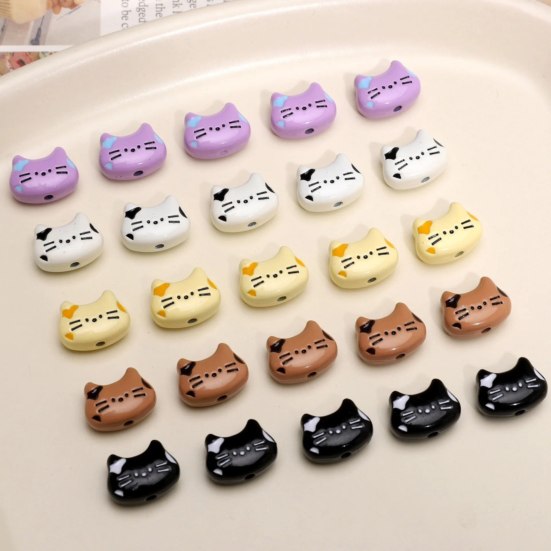 

5pcs Creamy Cat Beads Head Alloy Pendant Cute For Bracelets Necklaces Spacer Beads Handmade DIY Jewelry Making Accessories