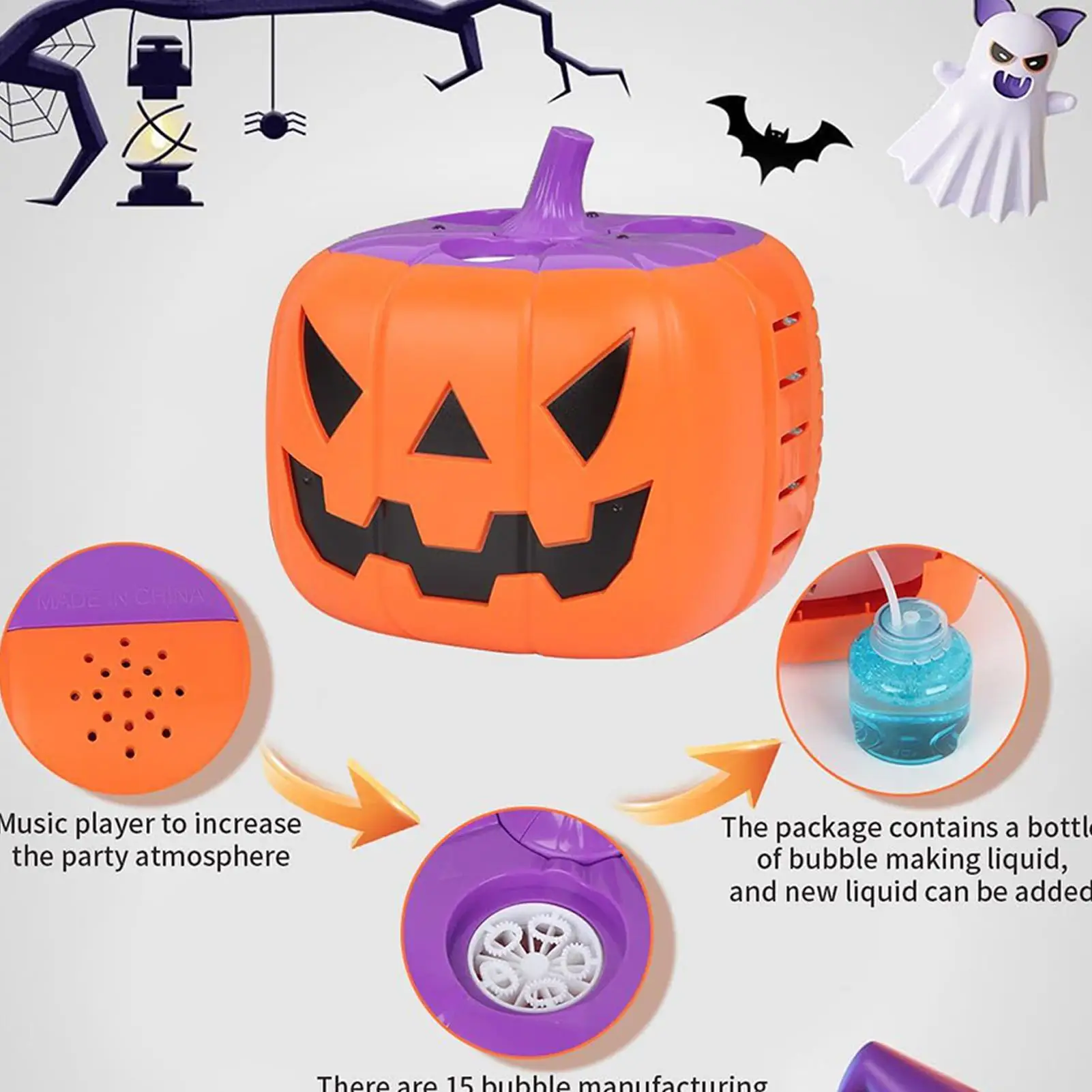 آلة فقاعات الهالوين منفاخ فقاعات اليقطين مع صوت وضوء للحفلات لعبة الشاطئ للتجمعات الخارجية للأولاد والبنات