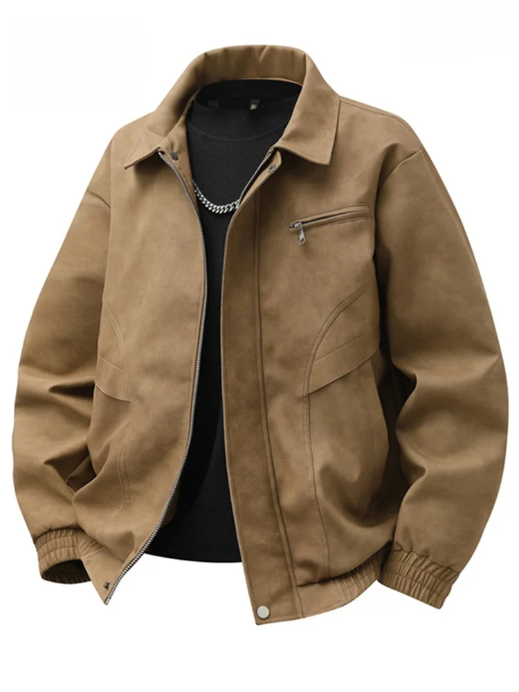 

Мужская куртка с лацканами в стиле ретро, весенне-осенняя повседневная куртка из искусственной кожи, рабочая одежда, свободная мужская одежда большого размера, верхняя часть тела