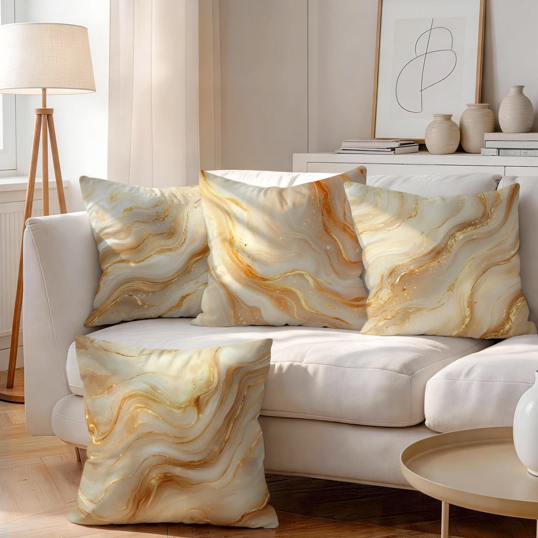 1pcs/4pcs White Gold Marble Cushions Pillowcase Polyester Cushion Cover Throw Pillow Pillowcover Home Car Sofa Decor