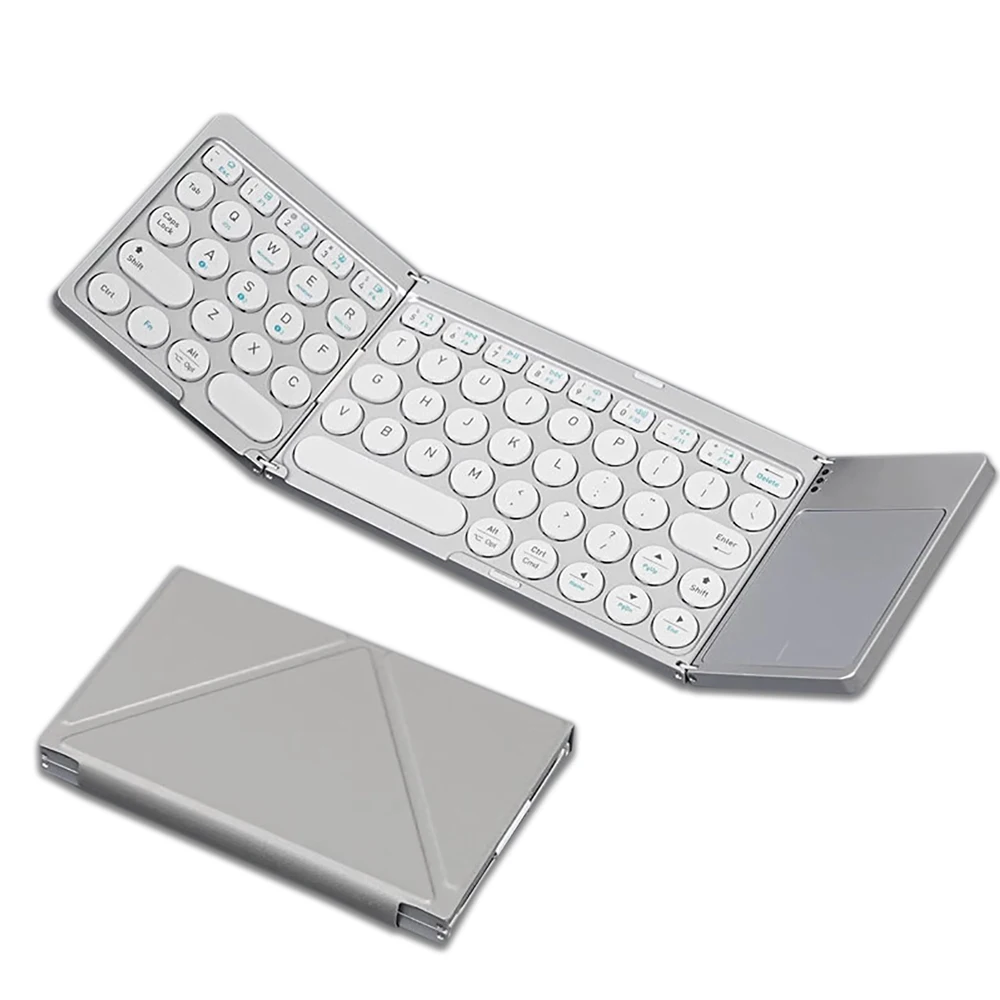 Rechargeable Bluetooth Wireless Touchpad Keyboard with Folding Leather Stand,Portable Wireless Travel Keypad for Window/Mac OS