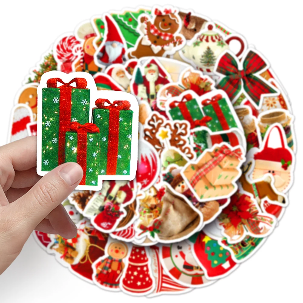 Pegatinas bonitas de regalo de Navidad, calcomanía de muñeco de nieve de caramelo Kawaii para maleta, nevera, bicicleta, monopatín, decoración, juguetes, 10/30/50 Uds.