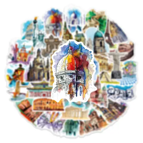 10/30/50pcs Mixed World Famous Building Graffiti Stickers Motorcycle Travel Luggage Guitar Skateboard Classic Toy Sticker 8 best sales lego stickers - №8