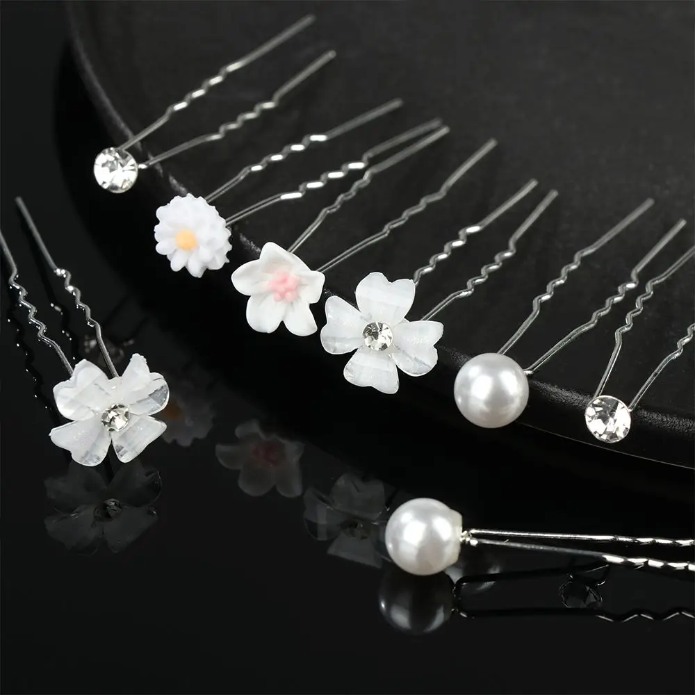 Hair Accessories Crystal Pearl Hairpin Flower Hairpin Stick Bride Headpiece U Shaped Hair Clip Bridal Hairpin
