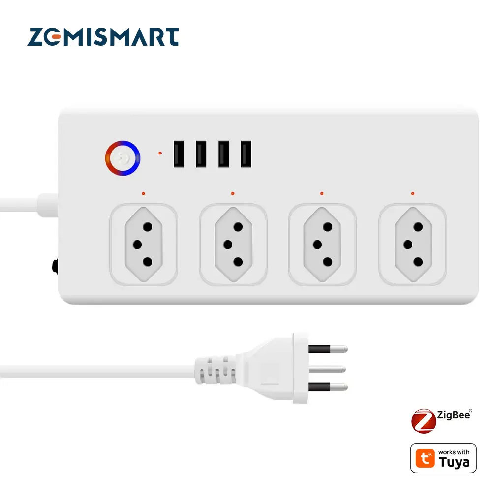 Zemismart Zigbee Smart Socket Electronic Protector 10A Plug Line Filter 4 Individual Circuit Breakers Work with Tuya Smart Life