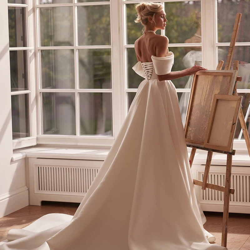 Suknie ślubne Eightree dla kobiet, fason A, z odkrytymi ramionami, gorsetowe wiązanie na plecach, rozcięcie, suknie ślubne w stylu boho na plażę, sukienki na studniówkę, możliwość personalizacji.