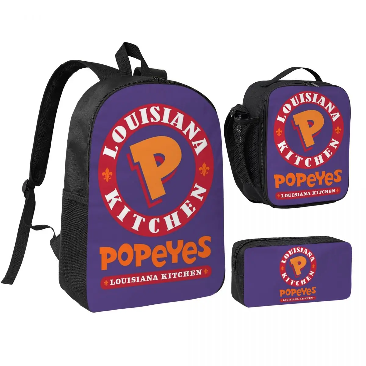 

Popeyes Louisiana Kitchen Logo Backpack Boys Girls BookBag School Bag Shoulder Bags 3ps Insulated Lunch Bag Pencil Case