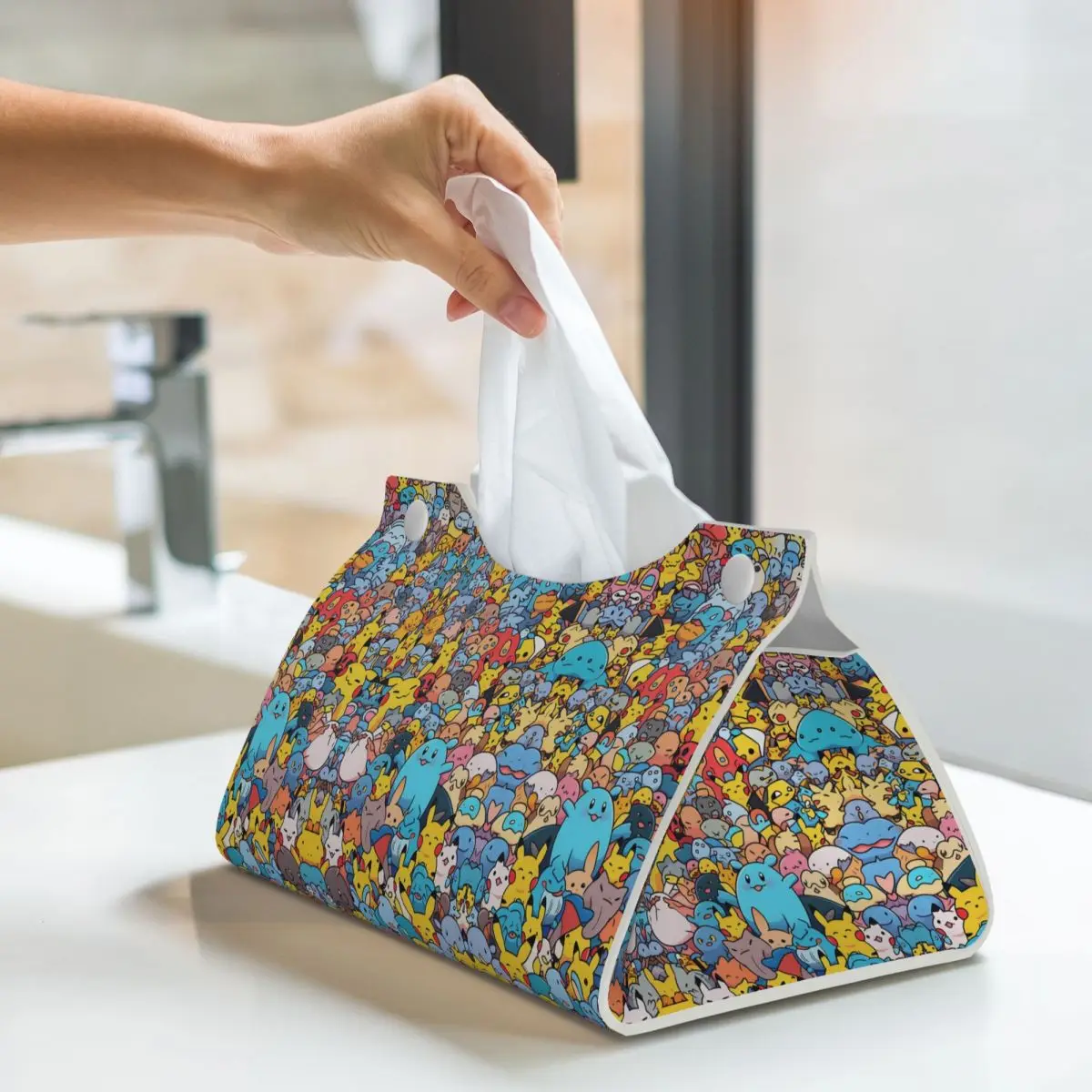 Custom Bikachus Facial Tissue Box Cover Rectangular Series Video Games PU Leather Tissue Box Holder for Car Bathroom