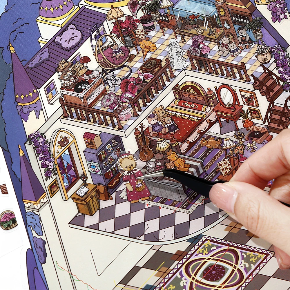 JIAMEI Kawaii 3D Miniature Scene Cartoon Folding Cabin Landscape Stickers DIY Handmade Stacking Scrapbook Sticker Child Gift