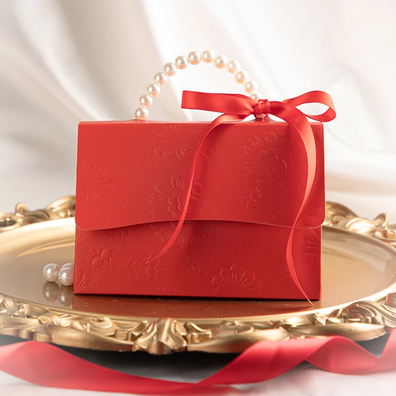 10Pc Sweet Pearl Hand Bag Chocolate Candy Boxes with Ribbon Gift Packaging Bag for Baby Shower Wedding Birthday Party Decoration