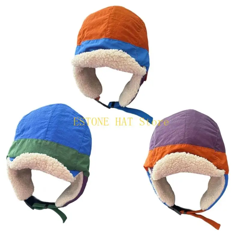 

49MF Warm Ear Cover Hat With Color Blocking Design For Women Men Outdoor Enthusiasts