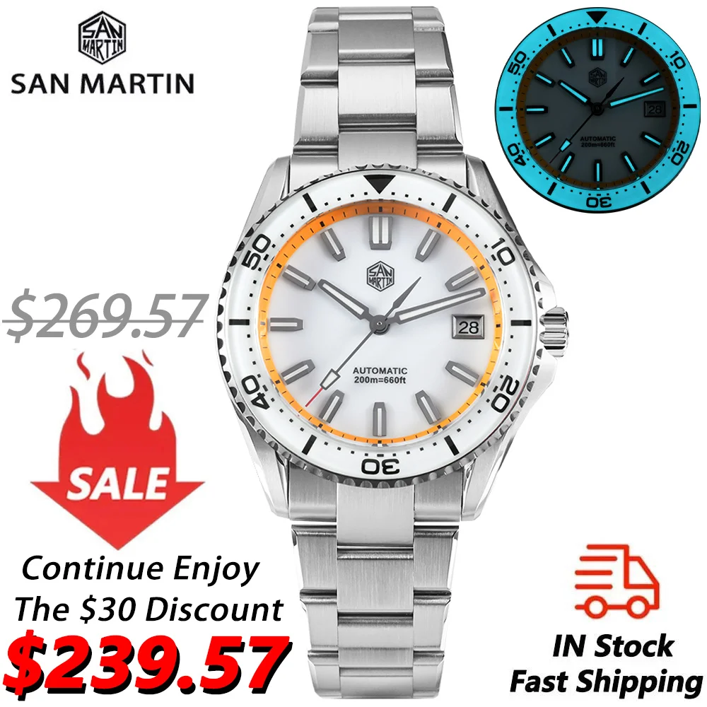 San Martin SN0129 Enamel Dial Full Luminous 39mm Dive Watch Luxury Men Watch NH35 Automatic Mechanical Waterproof 200m Watches