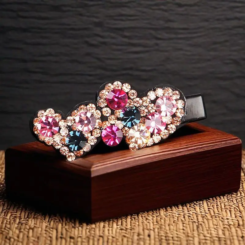 

Shiny Rhinestone Double Heart Hair Clip Small Duckbill Barrettes Bangs Front Hairpin Fashion Hair Accessories for Women Girls