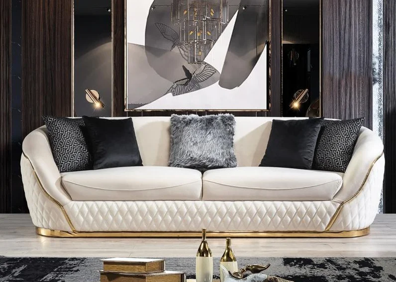 

Modern Luxury Loveseat Sofa Set With Gold Stainless Steel Leg Leisure Lounge Sofa for Living Room Hotel Home Furniture