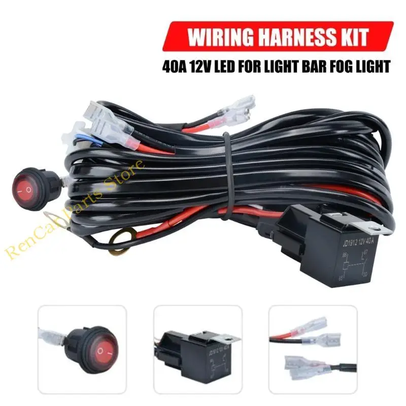

F19A Motorcycles LED Fog Light Wiring Harness Wire 40A 12V Switch