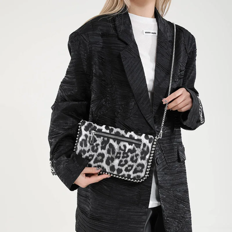 ليوبارد طباعة المرأة الوجه حقيبة كروسبودي سلسلة الموضة الهاتف المحمول محفظة السفر عطلة الكتف حقيبة ساعي كيس أنثى رئيسية