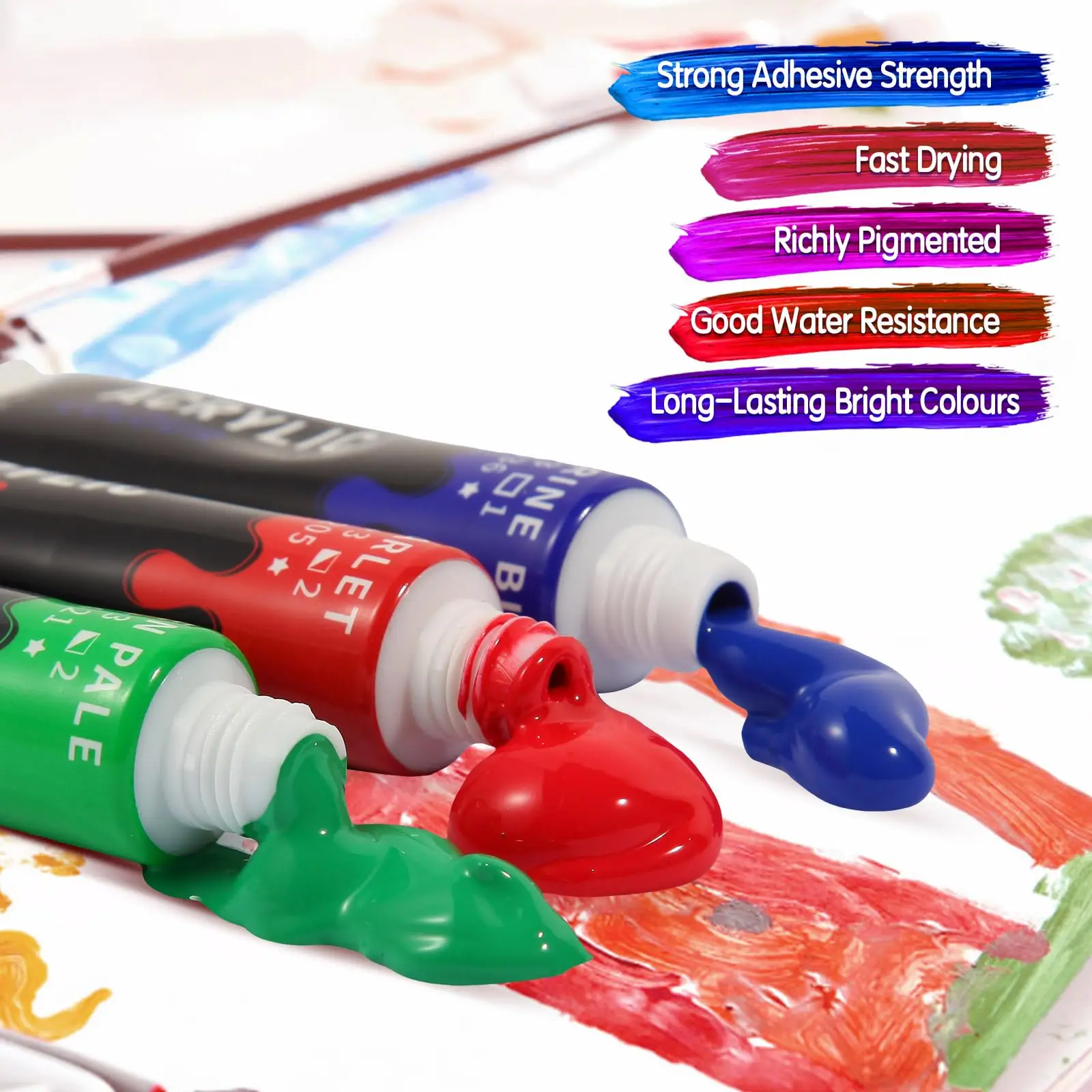 12/24 Colors Acrylic Enamel Painting Kit For Artists Painting 12ml Tube Acrylic Paint Set Waterproof, Sunscreen, Not Fade Suitab