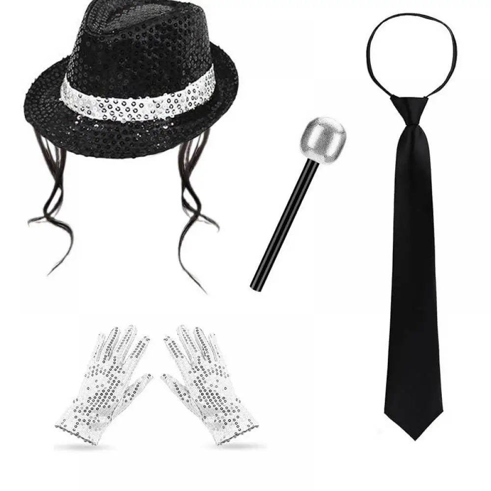 Conjunto de Accesorios de Disfraz de Michael Jackson, Kit de Actuación para Fiesta Disco Retro de los 80 con Sombrero de