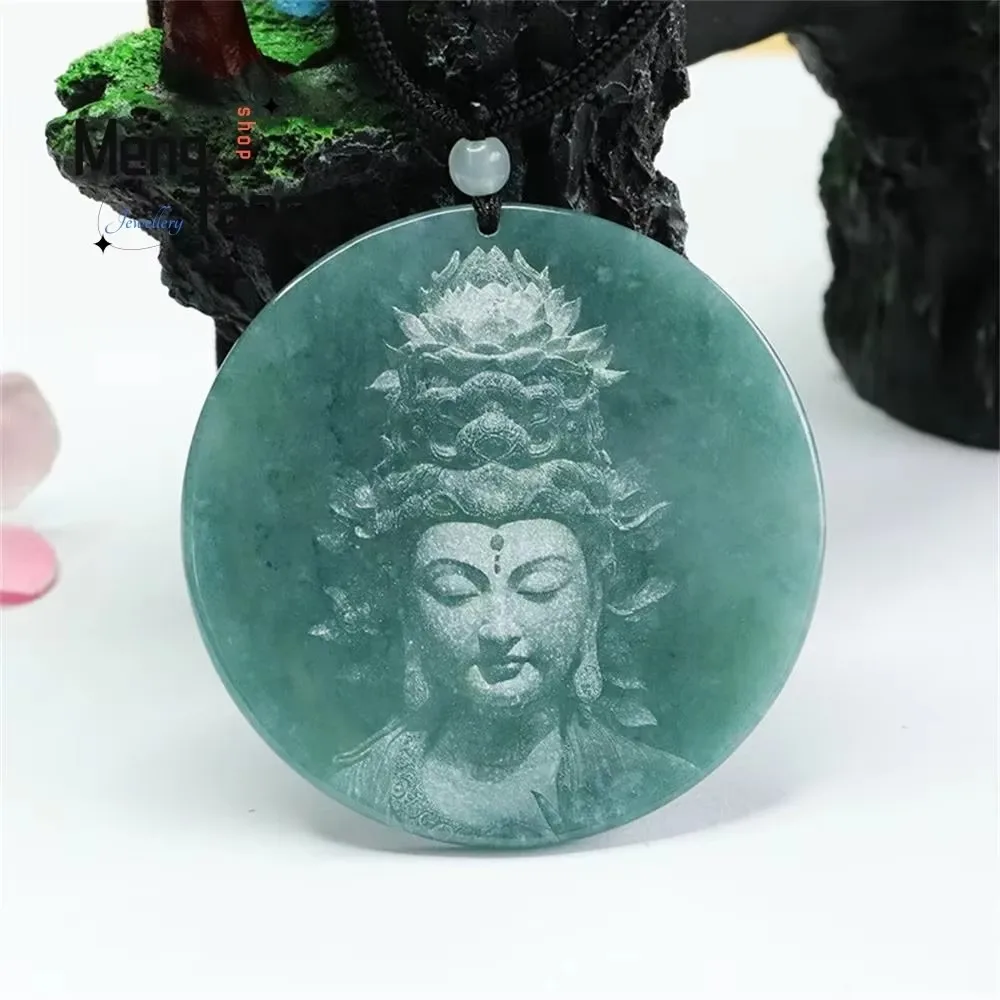 

Natural Jadeite Blue Water Goddess of Mercy Jade Shadow Carving Pendant Exquisite Elegant High-grade Luxury Quality Fine Jewelry