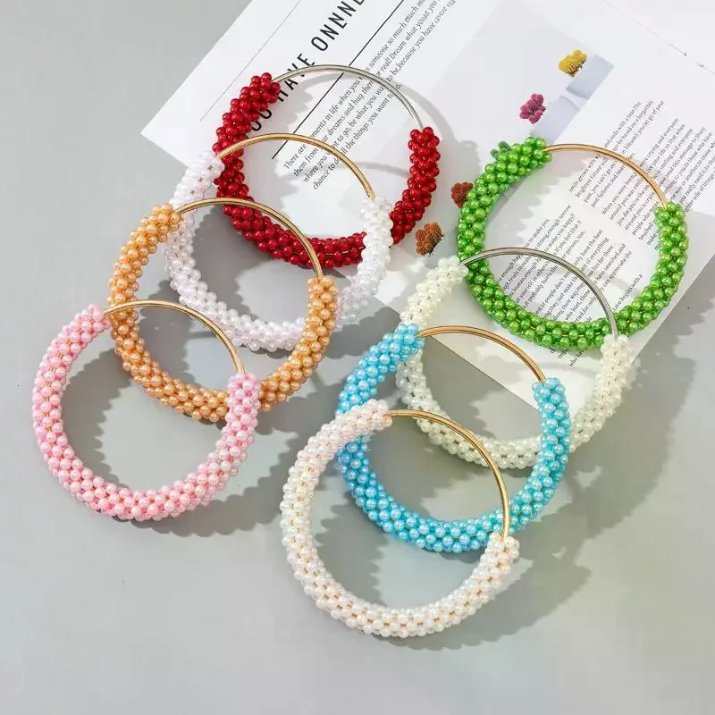 DIY Exquisite Pearl Round Bag Handle Metal Ring Braided Colorful Beads For Women Handbag Purse Frame Handmade Bag Accessories