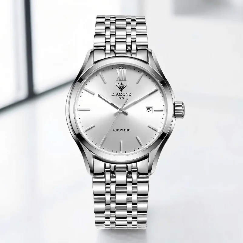 Diamond Brand Watch Automatic Mechanical Watch Simple Large Three-pin Calendar Luminous Back Through The Elderly Watch
