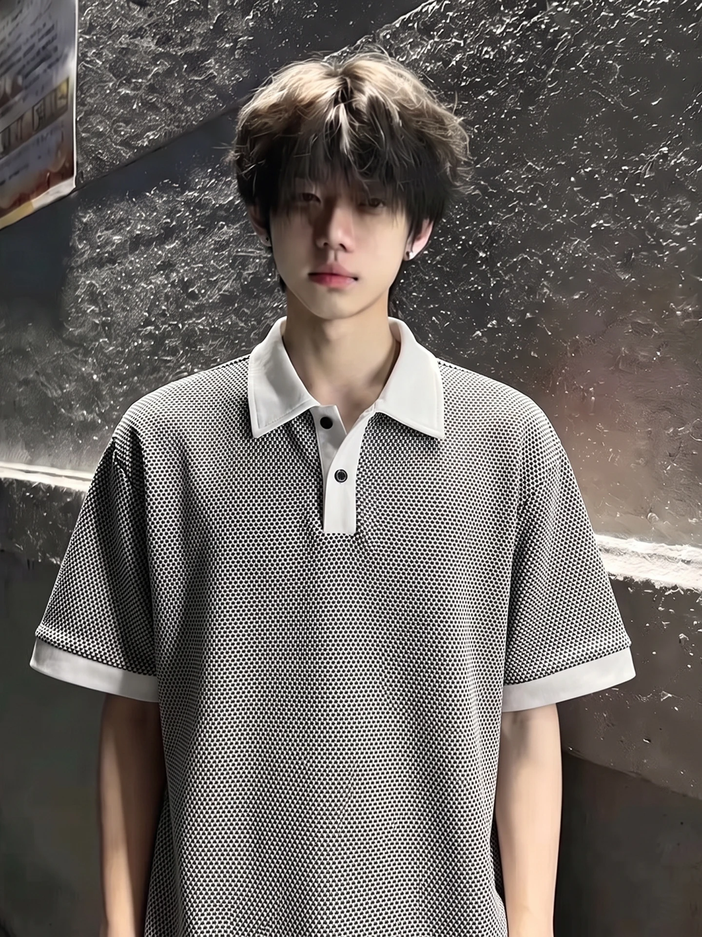 Cleanfit Men's  Shirt Breathable Short Sleeve Flip Collar American Style Summer T-Shirt Dragon Scale Texture Cool Feeling