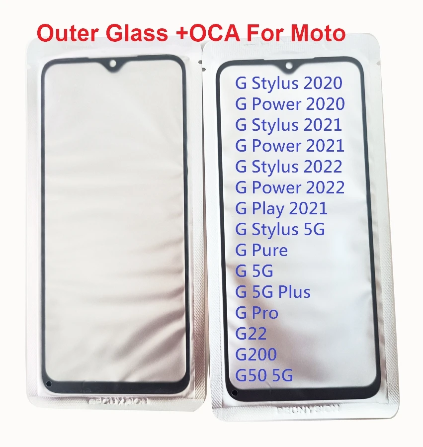 10Pcs GLASS +OCA Lcd Touch Screen Front Outer Lens For Moto G Stylus 2020 Power 2022 G Play 2021 5G Plus Pure Pro G200 G22 G50